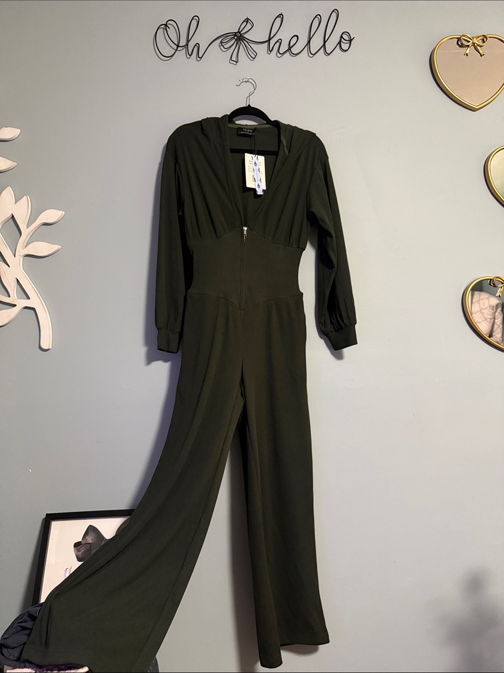 Cider Green Hooded Long Sleeve Jumpsuit